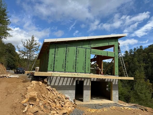New mountain home framed and sheathed in green ZIP panels