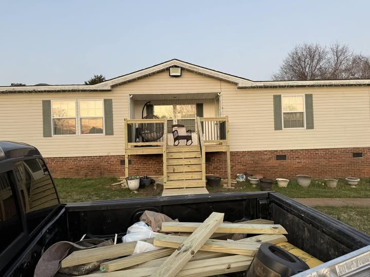 Small front porch and steps built on a manufactured home